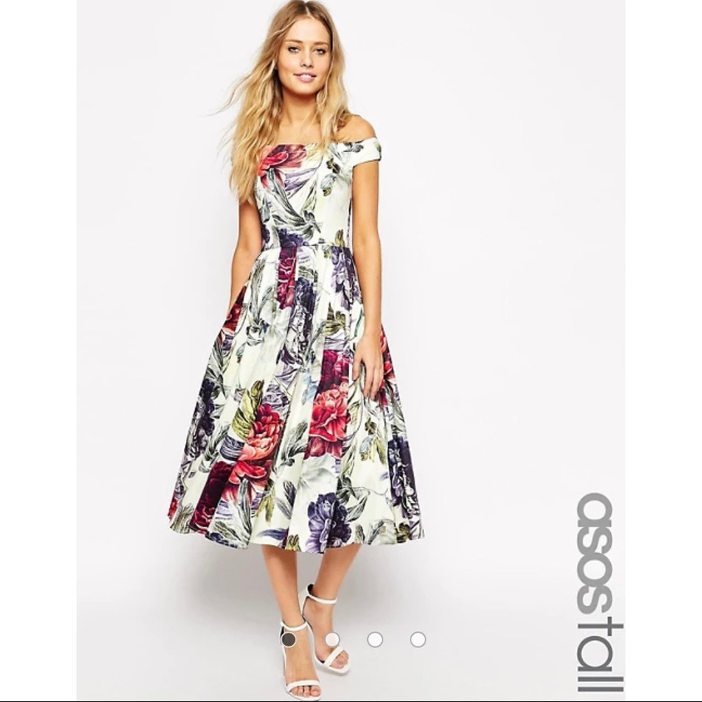 ASOS TALL Bardot Floral Midi Prom Dress